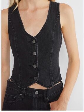 NWT Denim Forum The '90s Mia Denim Vest Black Button Up Small